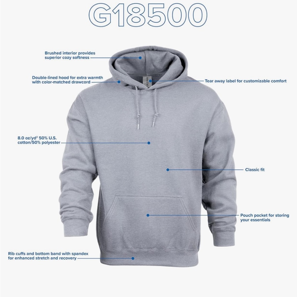 Gildan Unisex Adult Fleece Hoodie Sweatshirt, Style G18500